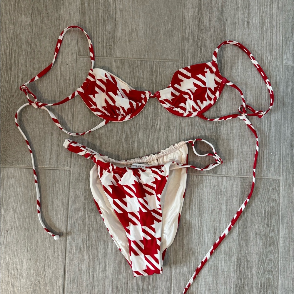 WeWoreWhat Red and White Houndstooth Bikini Set